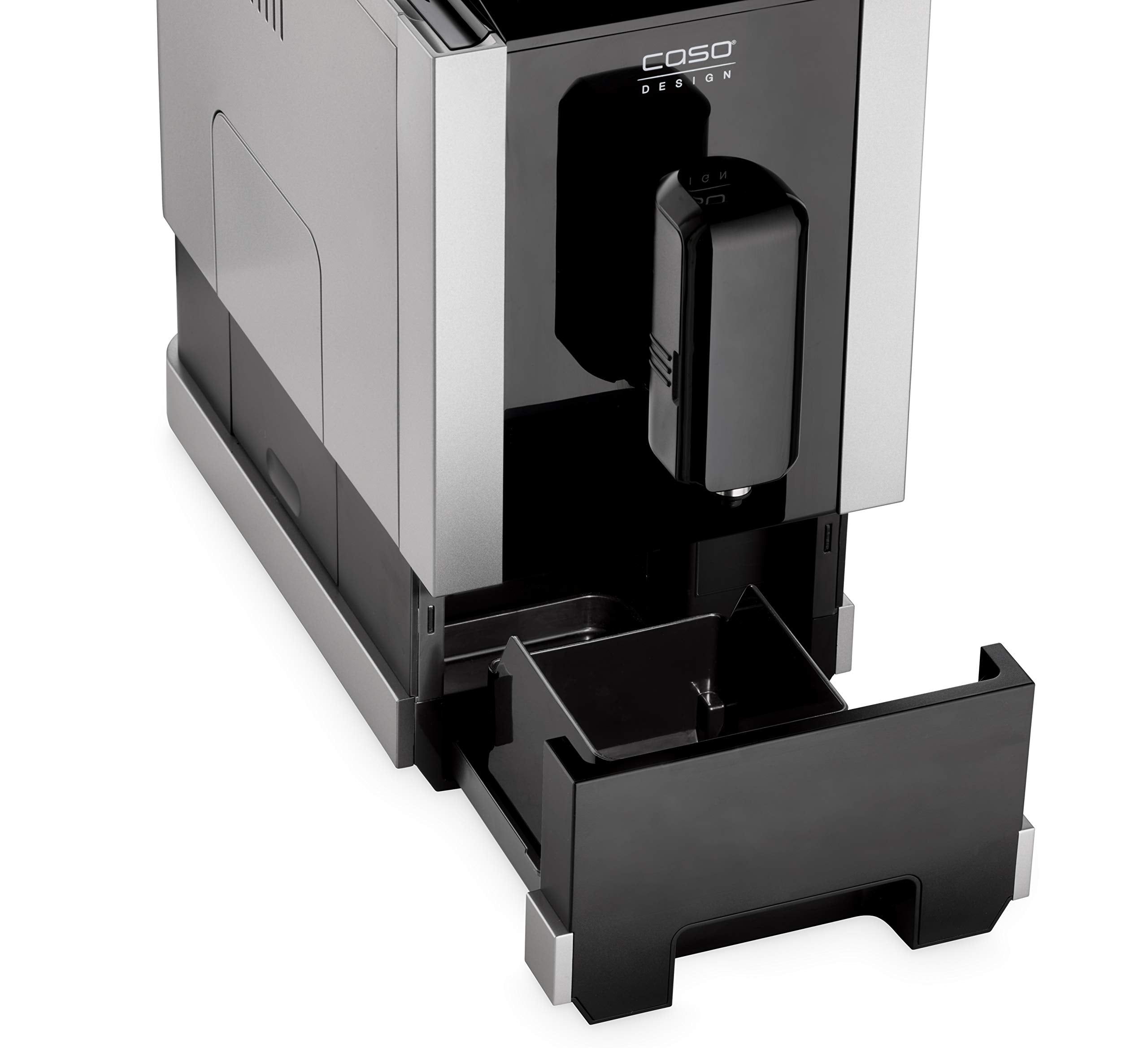 CASO Café Crema Touch Machine à café automatique design avec tuyau et réservoir à lait, broyeur conique réglable en continu, prêt à l'emploi, toutes les spécialités de café par toucher, noir, acier