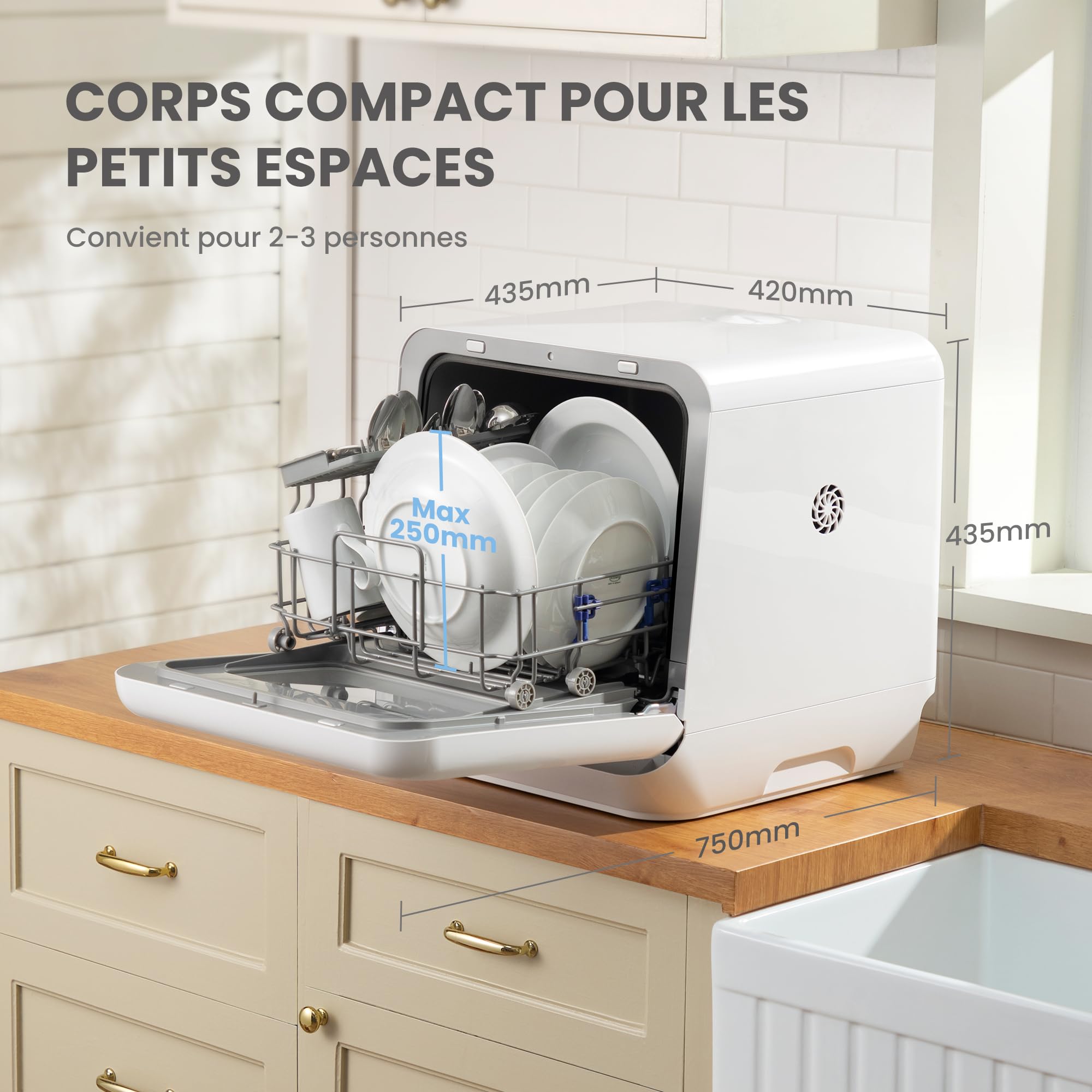 COMFEE' Lave-vaisselle de comptoir, mini lave-vaisselle de table avec 6 programmes, lavage à la vapeur,Soins pour bébé et lavage des fruits, sans plom