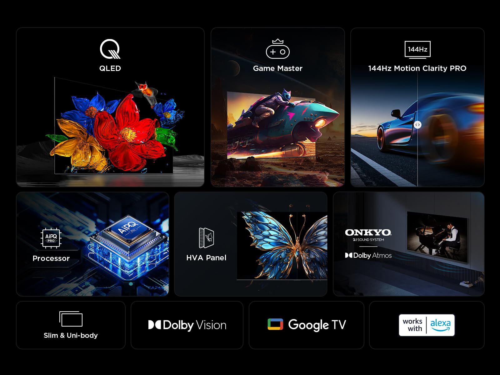 TCL 98T8C 98" QLED 4K HDR Ultra HD TV, Smart TV Powered by Google TV (Dolby Vision & Atmos, 144Hz Motion Clarity Pro, FreeSync, Onkyo 2.1 Sound, Voice Control)