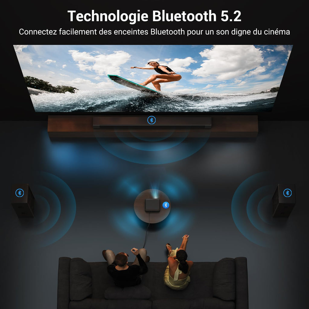 HAPPRUN H11 Projecteur Compatible avec Netflix, Vidéoprojecteur Portable avec Haut-Parleur Intégré, Mini Retroprojecteur Compatible Smartphone/WiFi 6/TV Stick/PS5 pour Maison, Chambre, Extérieur