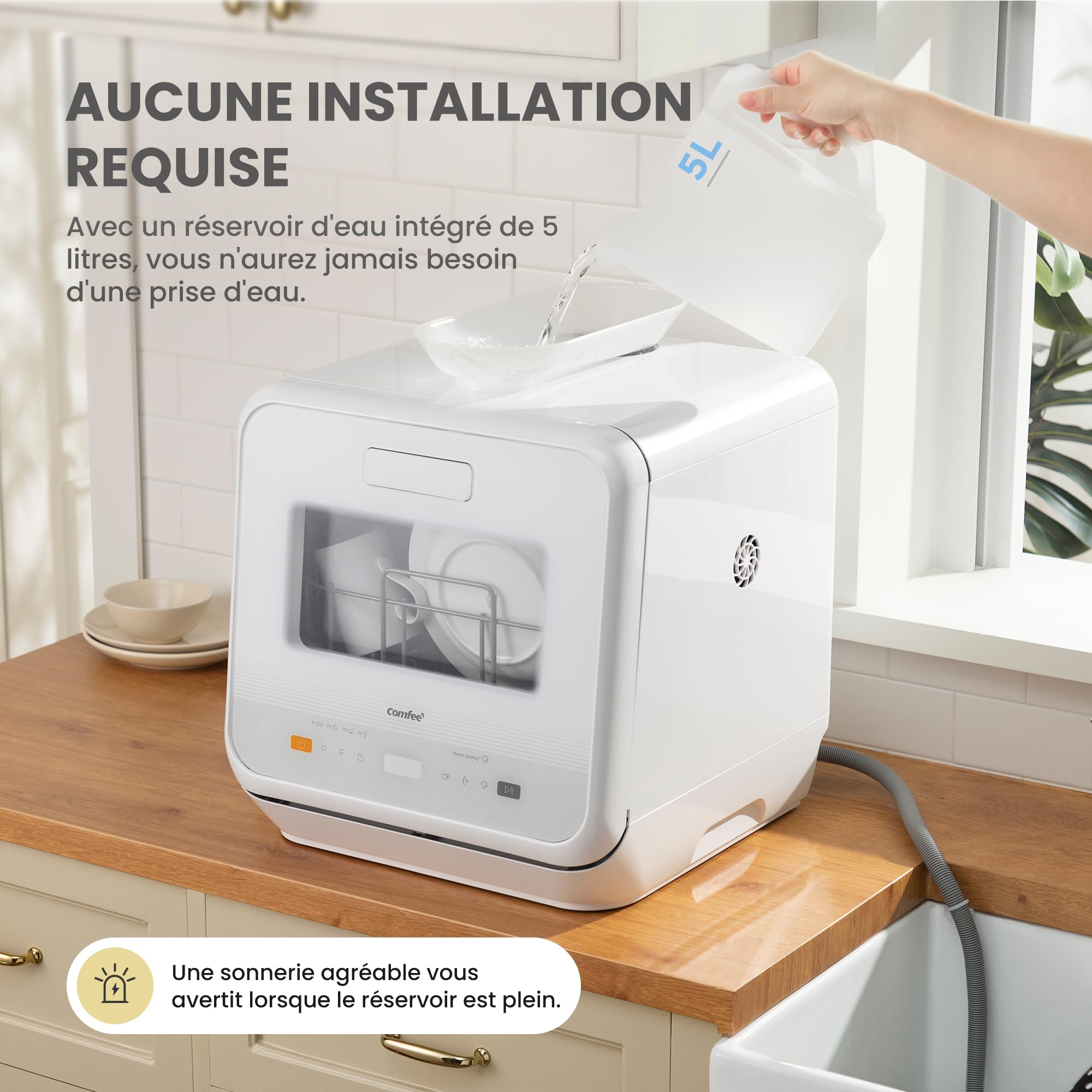 COMFEE' Lave-vaisselle de comptoir, mini lave-vaisselle de table avec 6 programmes, lavage à la vapeur,Soins pour bébé et lavage des fruits, sans plom