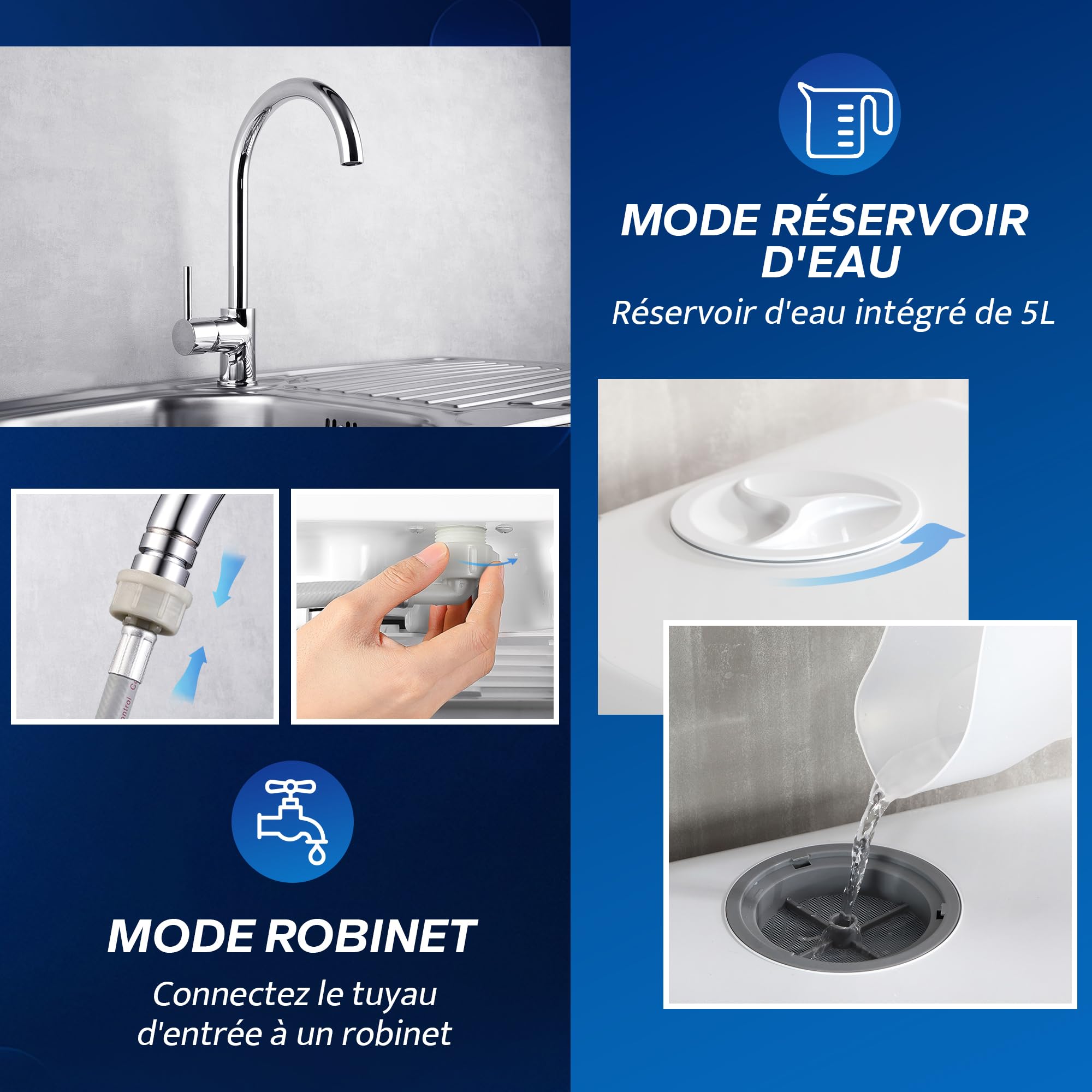 AIRMSEN Mini Lave-Vaisselle de Comptoir, 5+1 Programmes, Réservoir d'Eau de 5L, Contrôle Tactile et Écran LED, Adapté pour les Cuisines Familiales, Appartements et Dortoirs, Blanc et noir