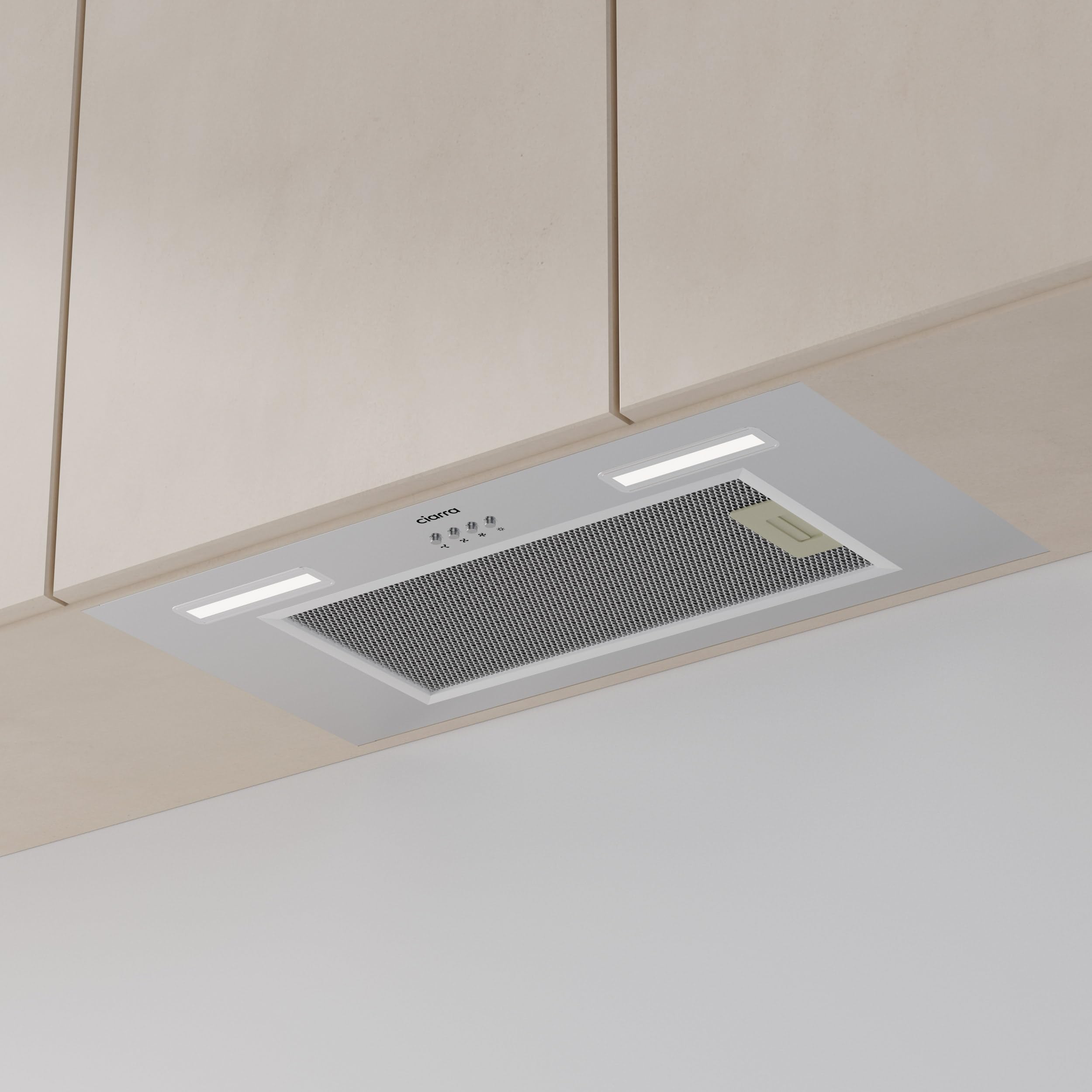 Ciarra Hotte Aspirante Encastrée 60cm A+++, 650 m³/h, 3 Vitesses, Mode Recyclage ou Évacuation, Filtre à Charbon Inclus, LED Éclairage, Inox – CBCS6926A