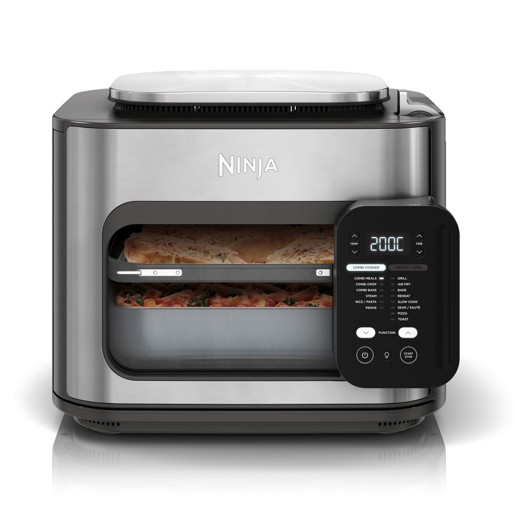 Ninja Combi 12-en-1 Multi-Cuiseur, Four & Friteuse sans huile, 12 Fonctions de Cuisson, Repas de Taille Familiale en 15 Minutes*, avec Plateau de Cuisson,Poêle et Guide de Recettes, Gris, SFP700EU.