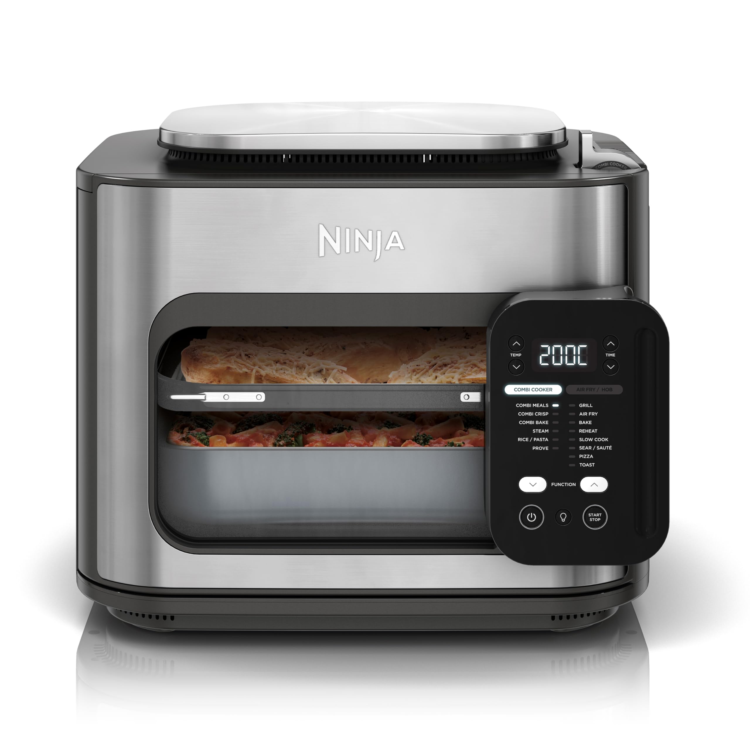 Ninja Combi 12-en-1 Multi-Cuiseur, Four & Friteuse sans huile, 12 Fonctions de Cuisson, Repas de Taille Familiale en 15 Minutes*, avec Plateau de Cuisson,Poêle et Guide de Recettes, Gris, SFP700EU.