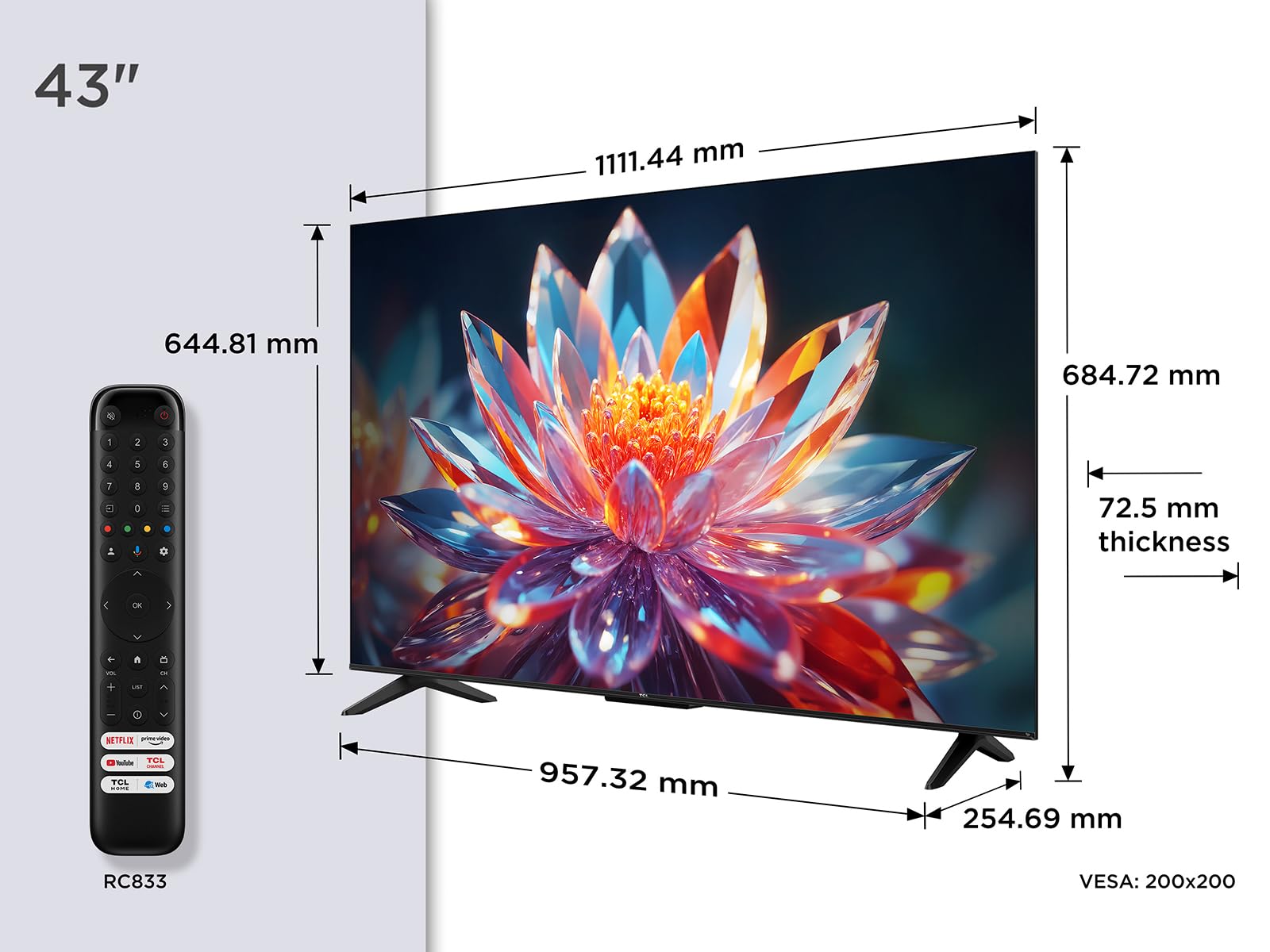 TCL 43T6C Fire TV 43 Pouces QLED 4K UHD Smart TV, HDR (Multi-Format), Dolby Atmos, Motion Clarity, vocale Alexa