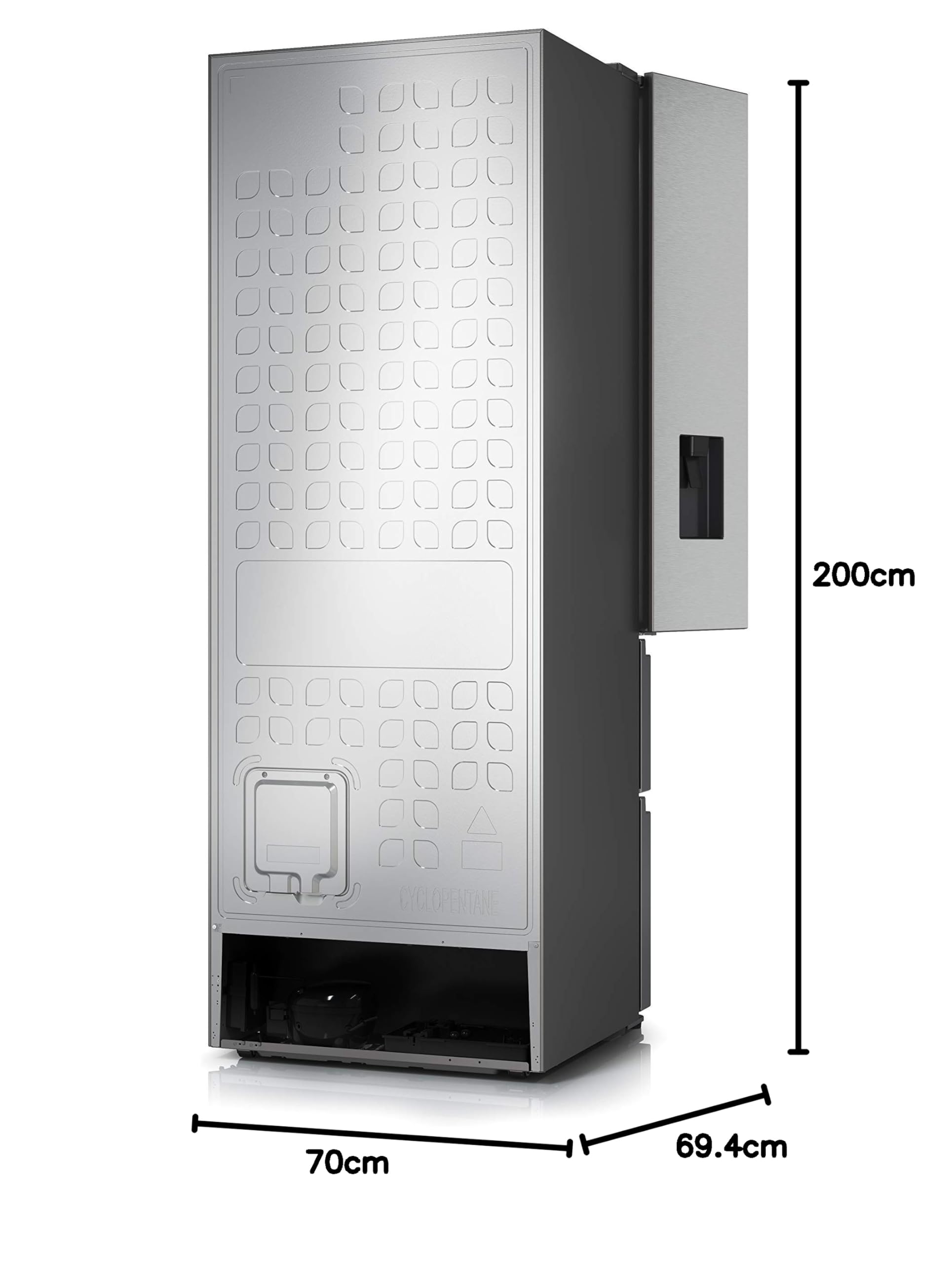 Hisense RF632N4WIE Réfrigérateur congélateur à porte française, NoFrostPlus, compresseur inverter, distributeur d'eau, CrispZone, 200 cm, partie réfri