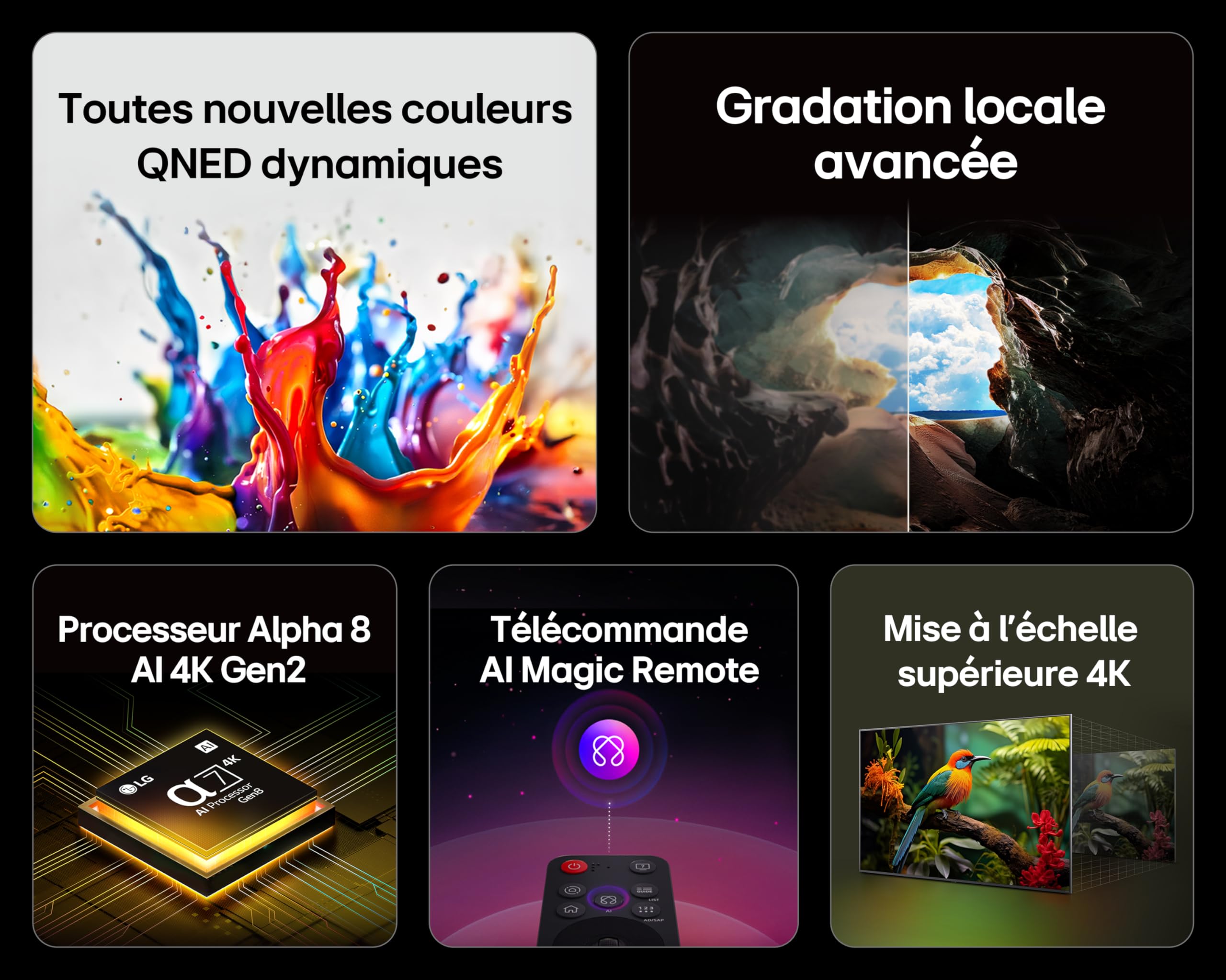 LG TV QNED AI 2025 | 65QNED8E | 65'' (165cm) | 4K UHD | HDR10 | webOS 25 | Télécommade AI Magic Remote | Alexa, Google Assistant | Netflix Disney+ CANAL+ Prime Video | AirPlay 2 | Luminosité éclatante