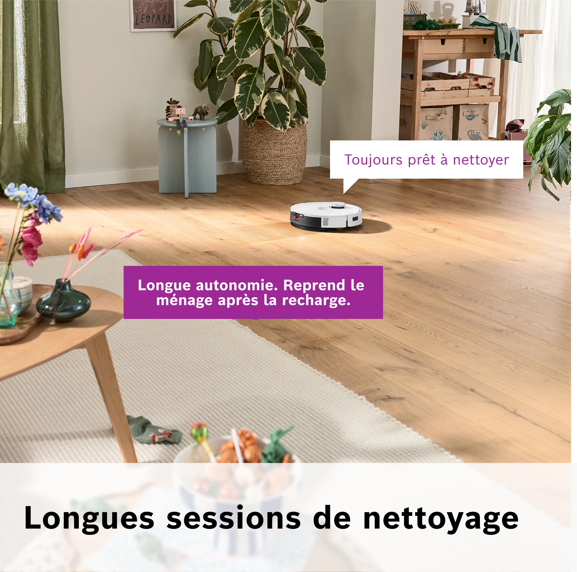 Bosch Spotless + BCRD1W Robot aspirateur-Laveur, 11 000 Pa, serpillère Statique, Station de Service, Navigation Smart Vision Infrarouge, Application Home Connect, Blanc