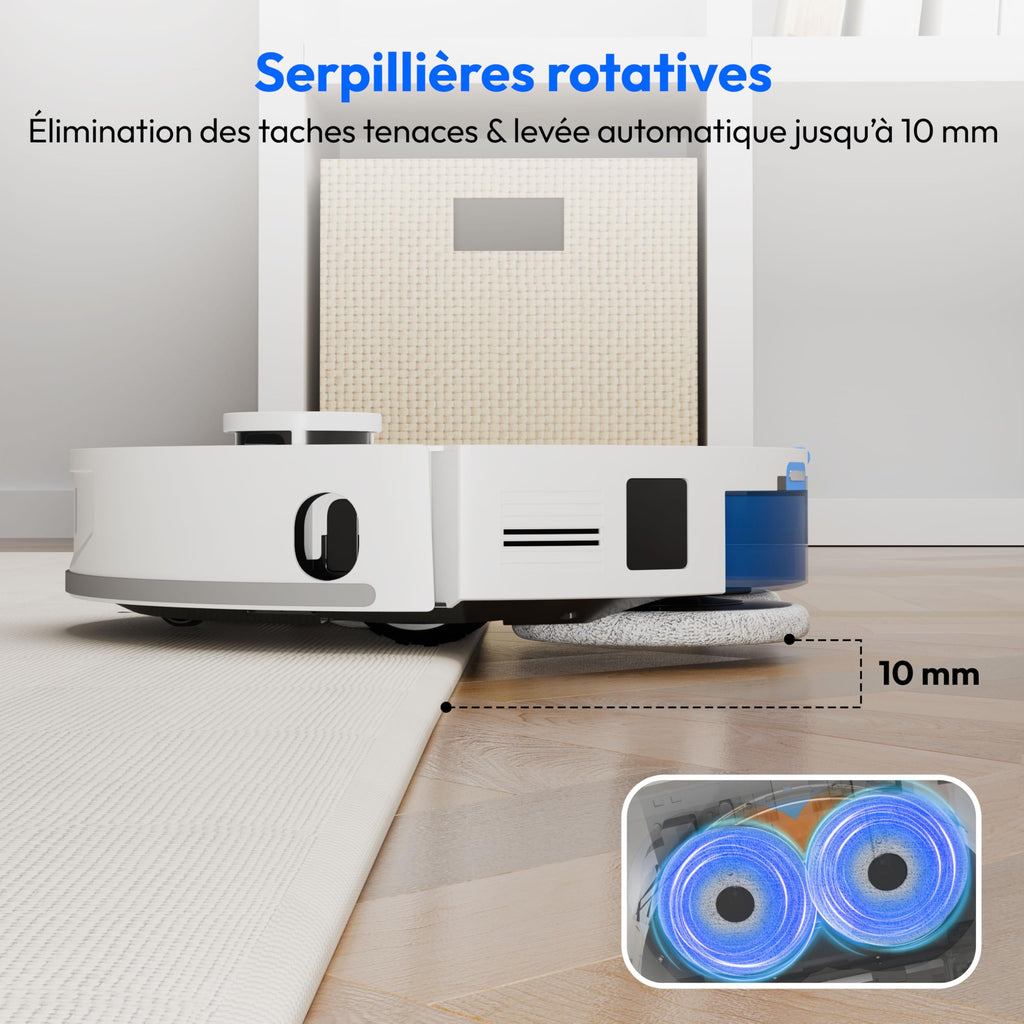 MEDION Robot aspirateur avec Station 3-en-1, Navigation Laser et Fonction serpillère X55 SW+ (Puissance d’Aspiration 10.000 Pa, brosses rotatives, Las