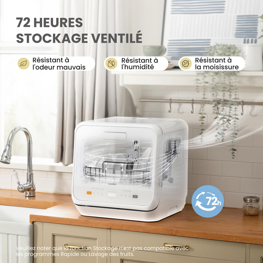 COMFEE' Lave-vaisselle de comptoir, mini lave-vaisselle de table avec 6 programmes, lavage à la vapeur,Soins pour bébé et lavage des fruits, sans plom