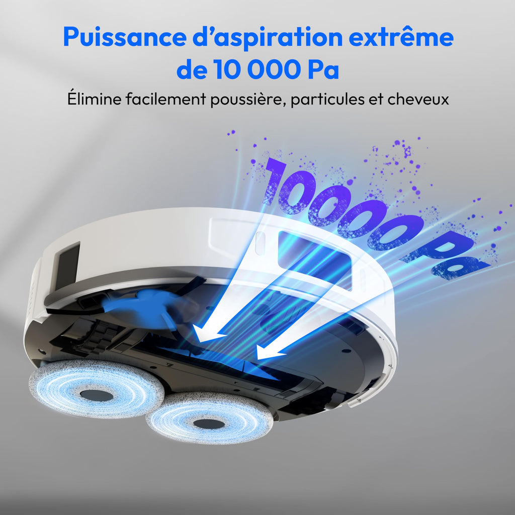 MEDION Robot aspirateur avec Station 3-en-1, Navigation Laser et Fonction serpillère X55 SW+ (Puissance d’Aspiration 10.000 Pa, brosses rotatives, Las