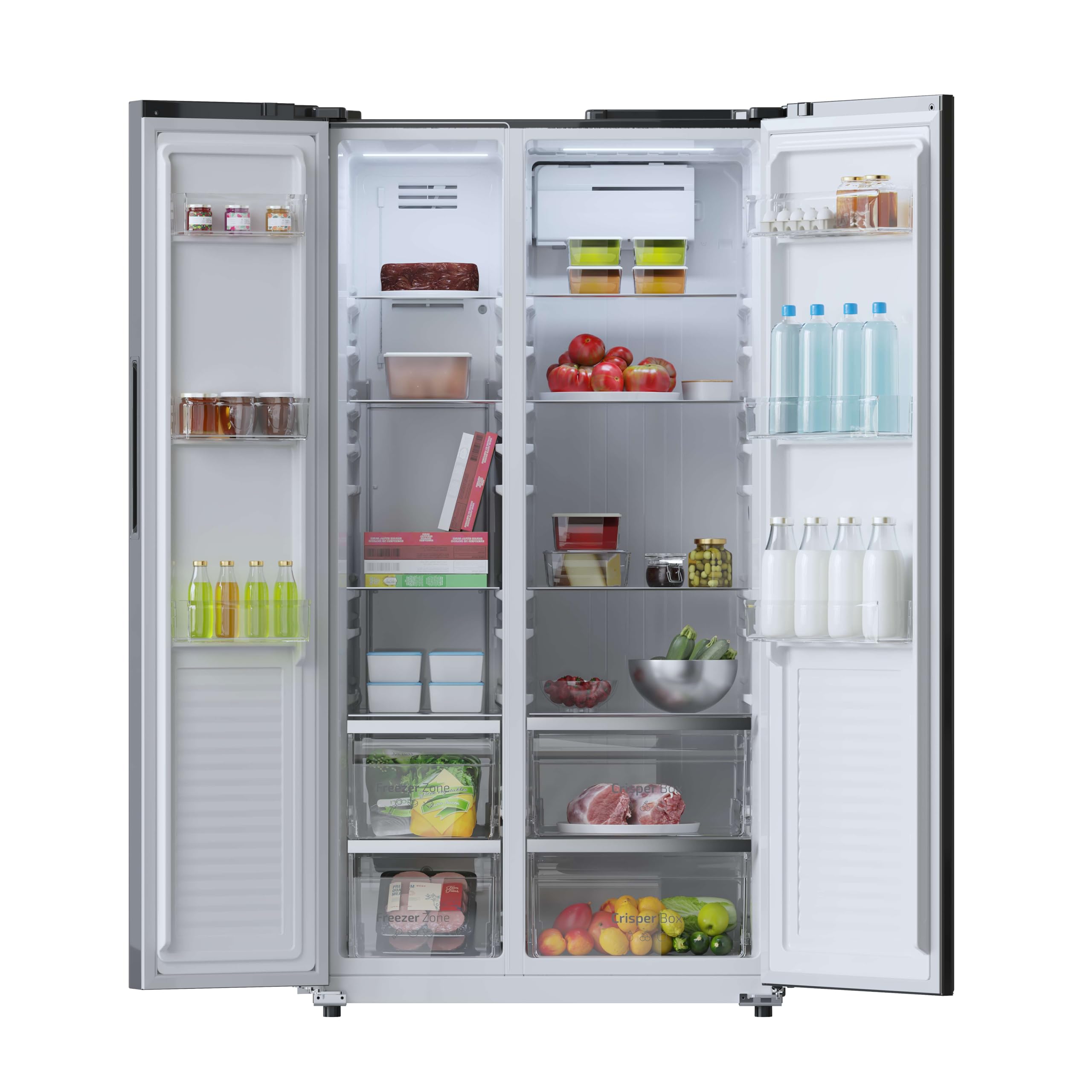 Cecotec Réfrigérateur Américain de 550 Litres Bolero CoolMarket SBS 550 Glass E. 177 cm de Hauteur et 90 cm de Largeur, Système Multi Air Flow, No Frost Total, Moteur Inverter Plus