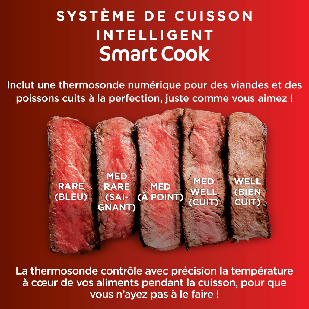 Ninja MAX 6-en-1 Grill d’intérieur et friteuse sans huile, 6 modes, cuit jusqu’à 6 hamburgers, capacité 3,8 l, faible dégagement de fumée, thermomètre à viande numérique inclus, Gris/Argent, DG551EU