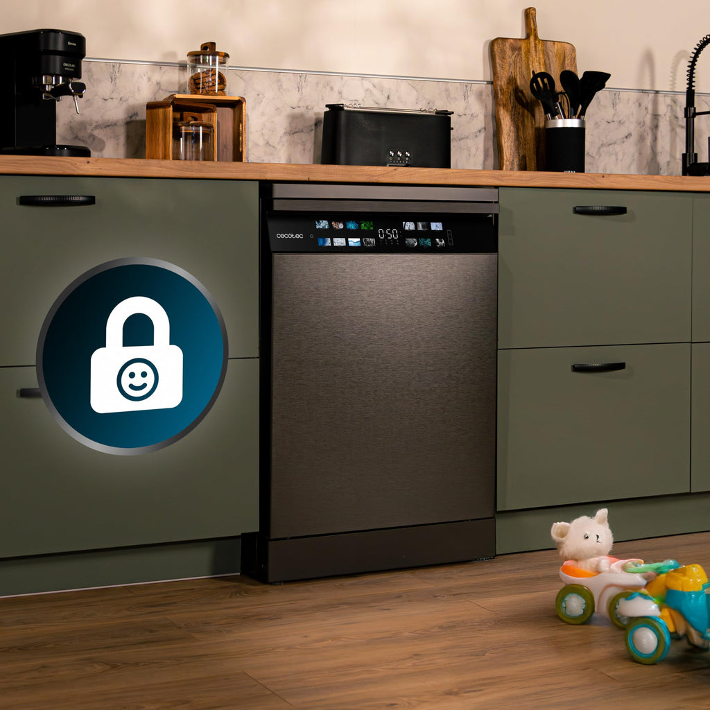 Cecotec Lave-vaisselle 60cm Bolero Aguazero 6700 Dark B Lave-vaisselle foncé, 15 couverts, Classe B, Moteur Inverter Plus, O2 Dry, Lavage Double Zone,