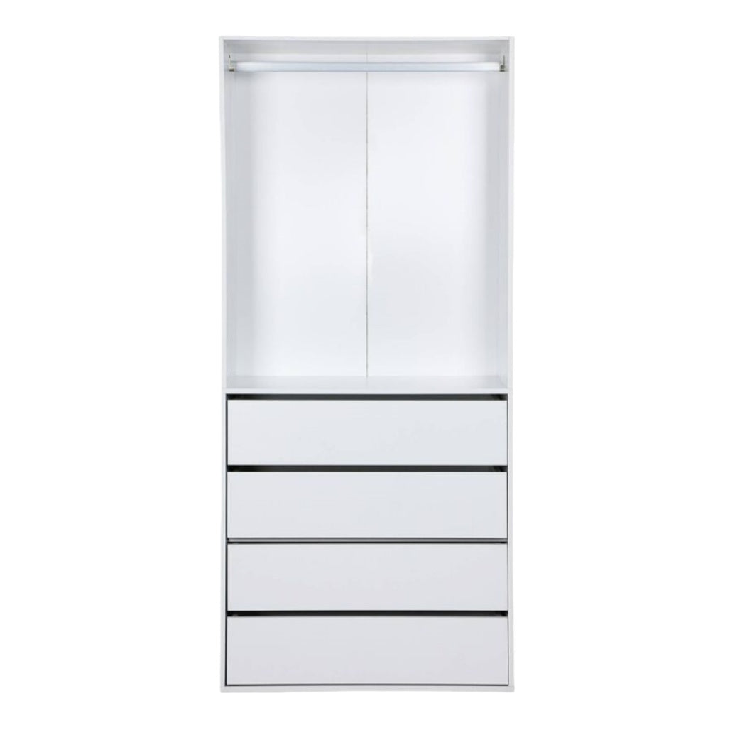 Armoire modern en blanc avec tiroirs pratiques et espace de rangement optimisé.