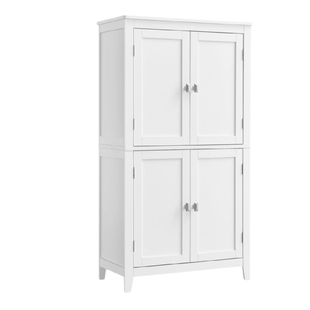 Titre technique : Armoire blanche en bois avec 4 portes de rangement.