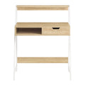 Bureau moderne en bois avec tiroir et structure métallique blanche