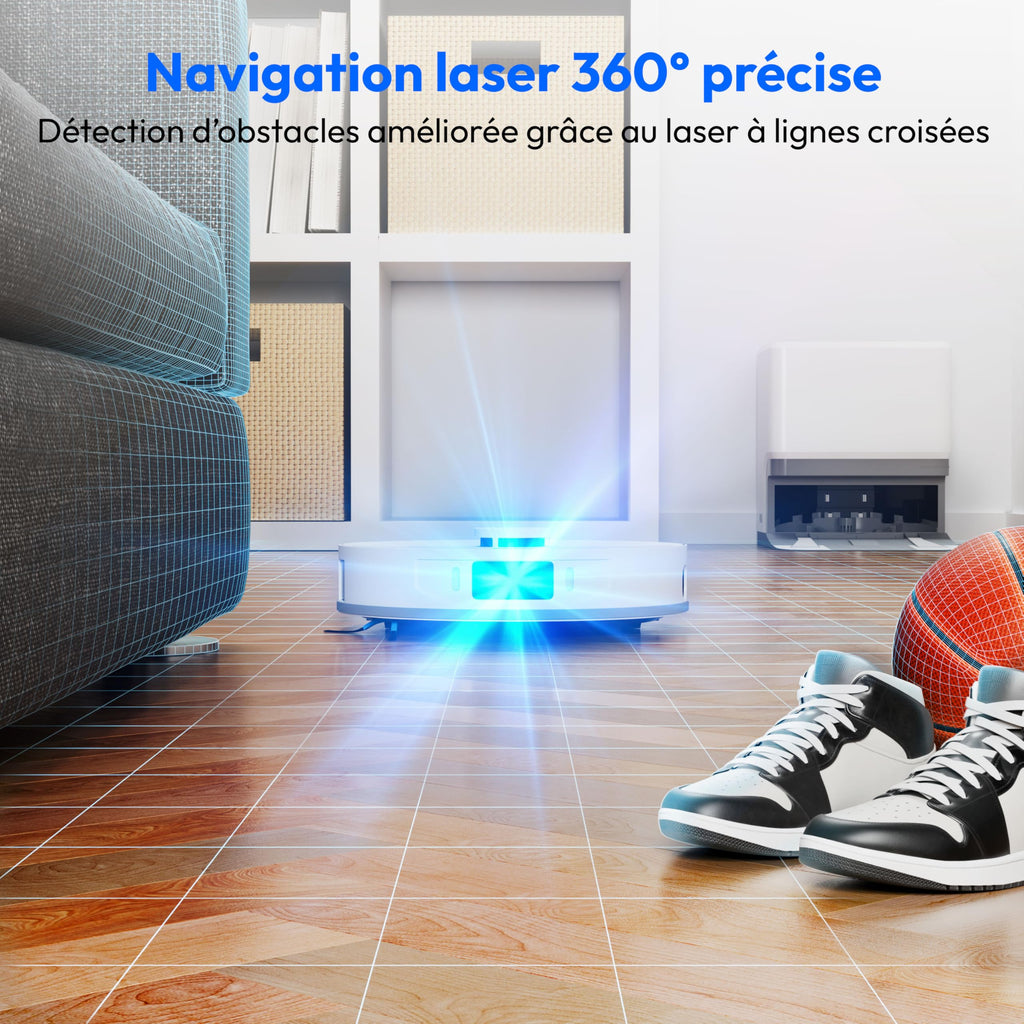 MEDION Robot aspirateur avec Station 3-en-1, Navigation Laser et Fonction serpillère X55 SW+ (Puissance d’Aspiration 10.000 Pa, brosses rotatives, Las