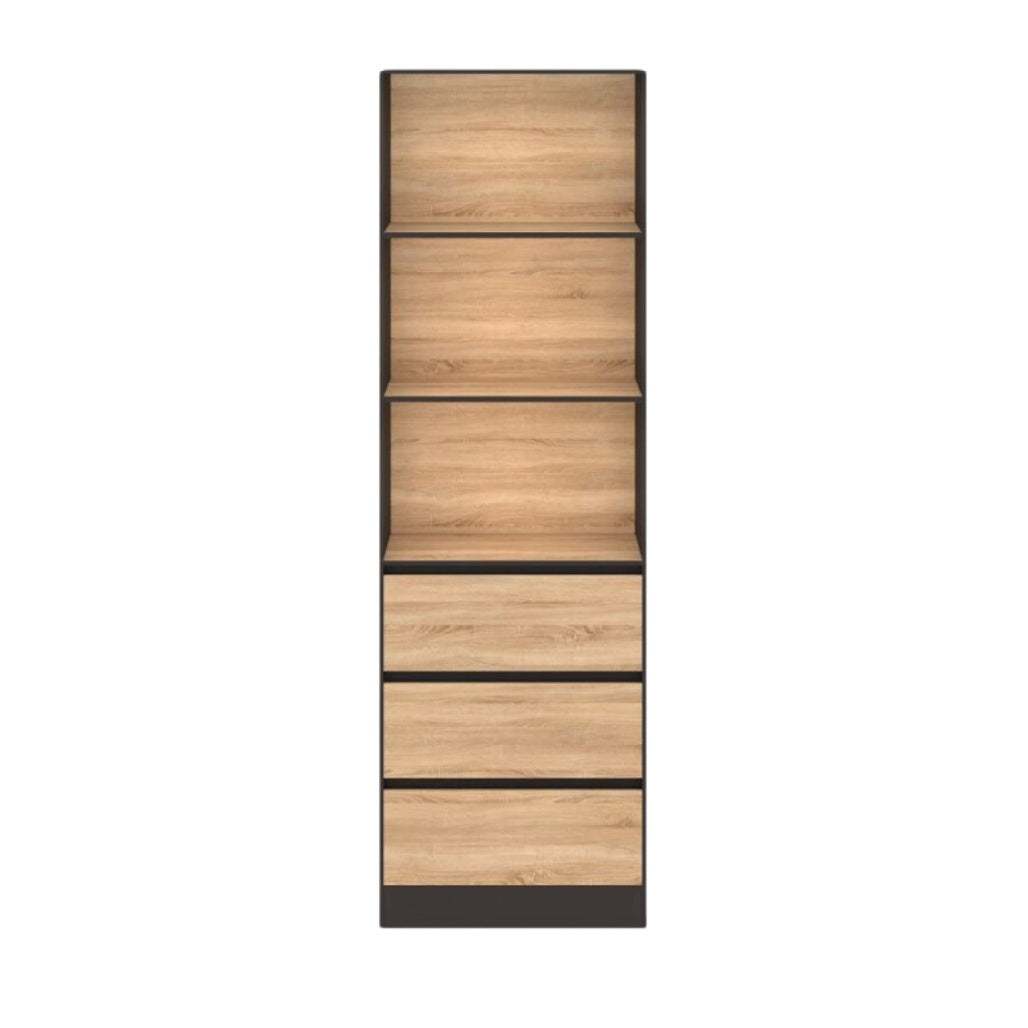 Étagère moderne en bois clair et noir avec tiroirs spacieux